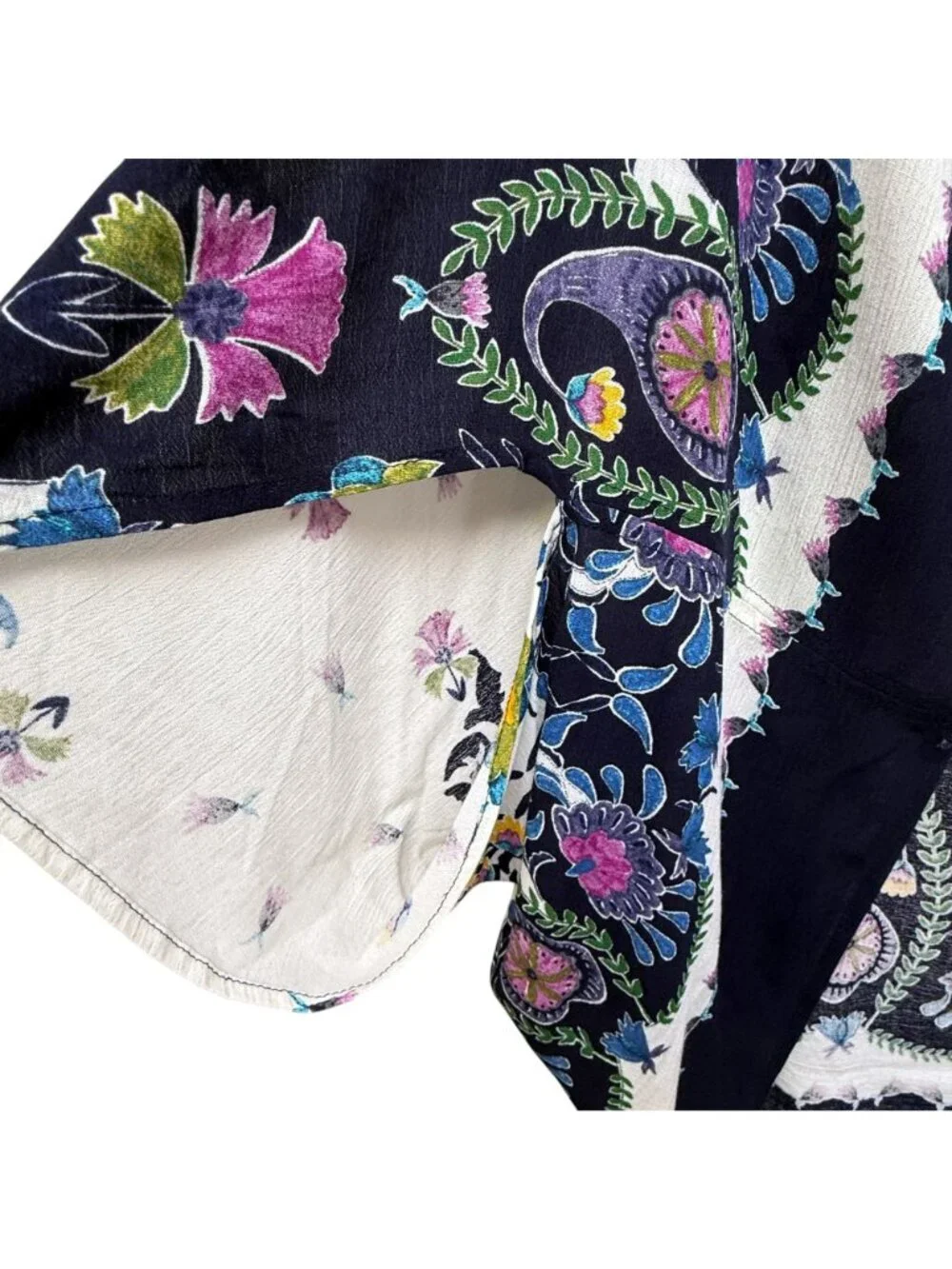Anthropologie Wrap Boho Blue Floral Womens Kimono Jacket One Size